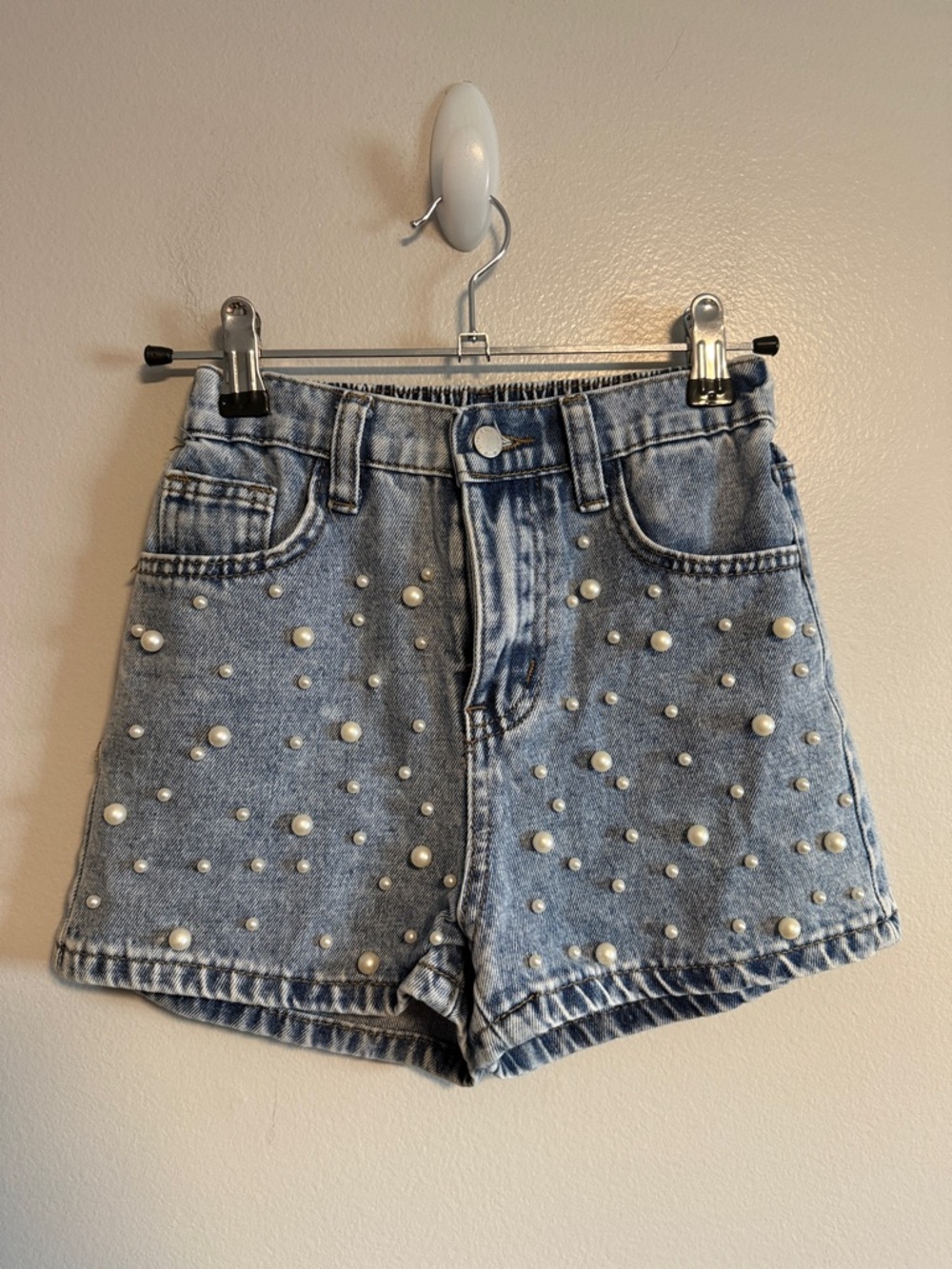 Pearl Embellished Light Blue Denim Shorts Girls Size 8 - 10
